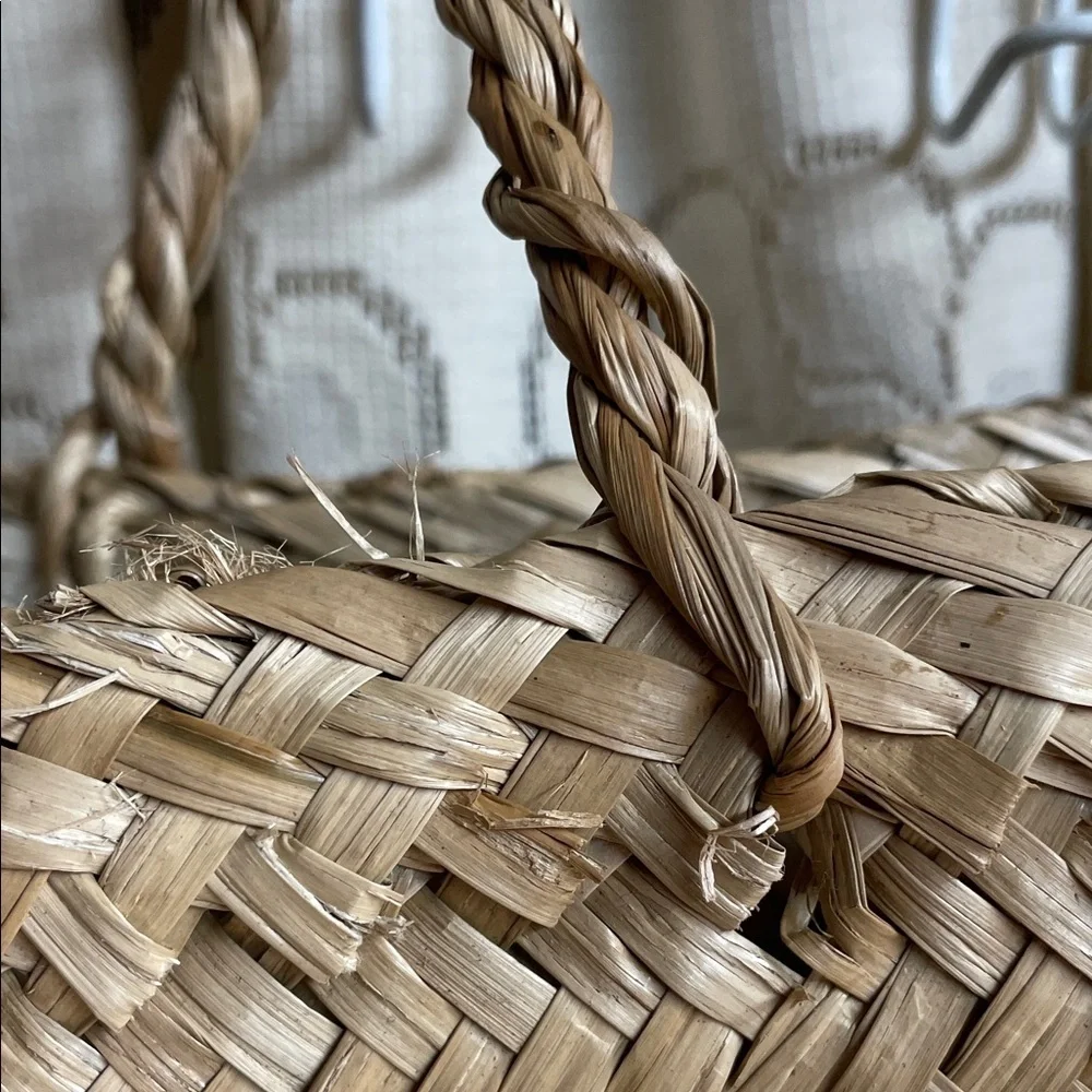 Woven Straw Tan and White Garment Bag